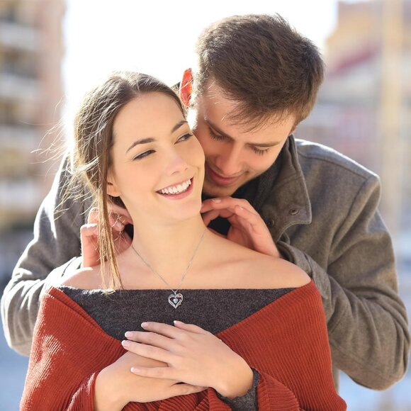 925 Sterling Silver Heart Necklace with Created Aquamarine - Hypoallergenic, Uni - Picture 3 of 8